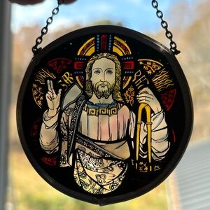WINGED HEART Stained Glass 2.5" Roundlette Christ Carlisle Cathedral